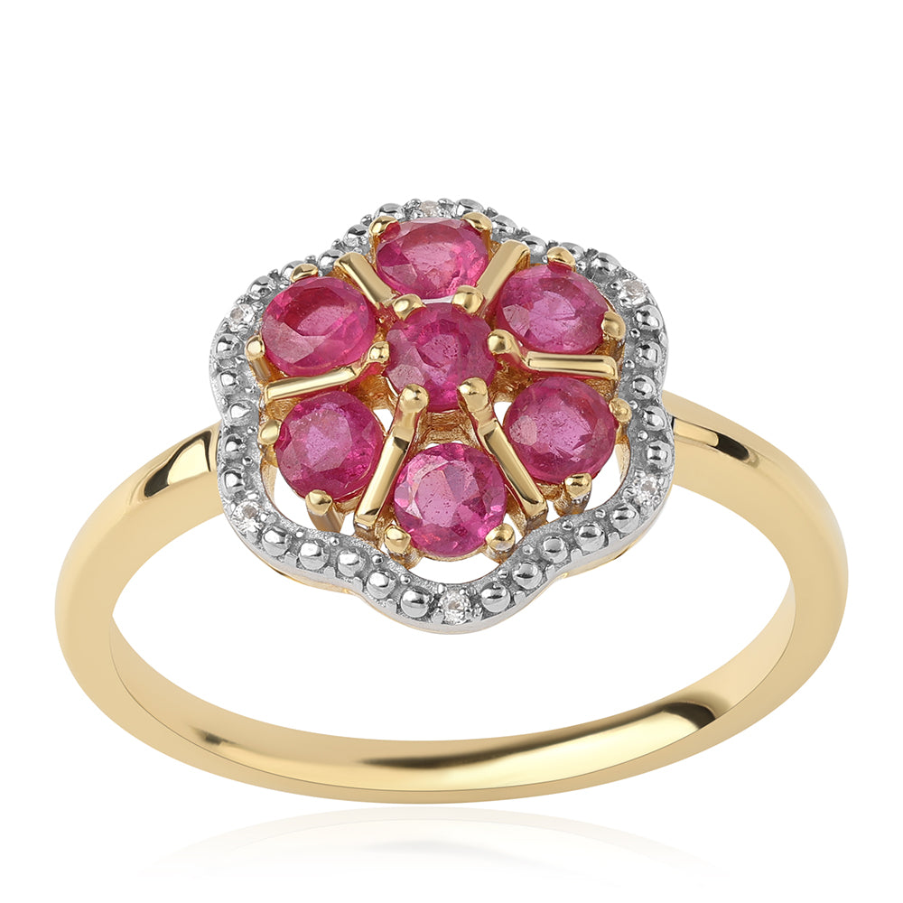 Anel de Prata com Banho de Ouro com Rubi de Moçambique e Topázio Branco 1 