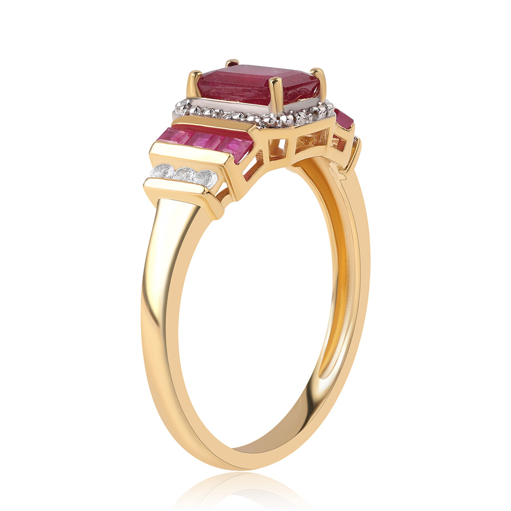 Anel de Prata com Banho de Ouro com Rubi de Moçambique e Topázio Branco 3 