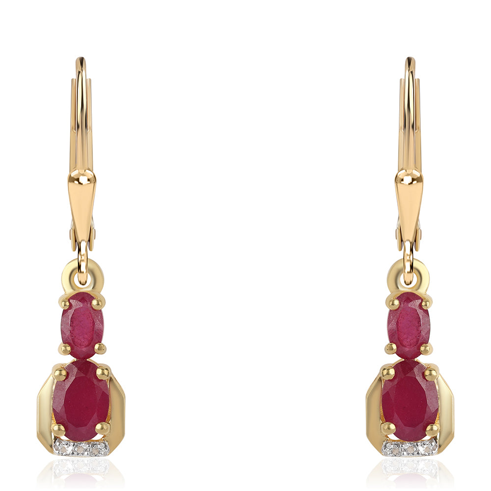 Brincos de Prata com Banho de Ouro com Rubi de Moçambique e Topázio Branco