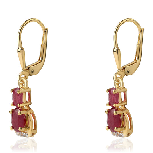Brincos de Prata com Banho de Ouro com Rubi de Moçambique e Topázio Branco