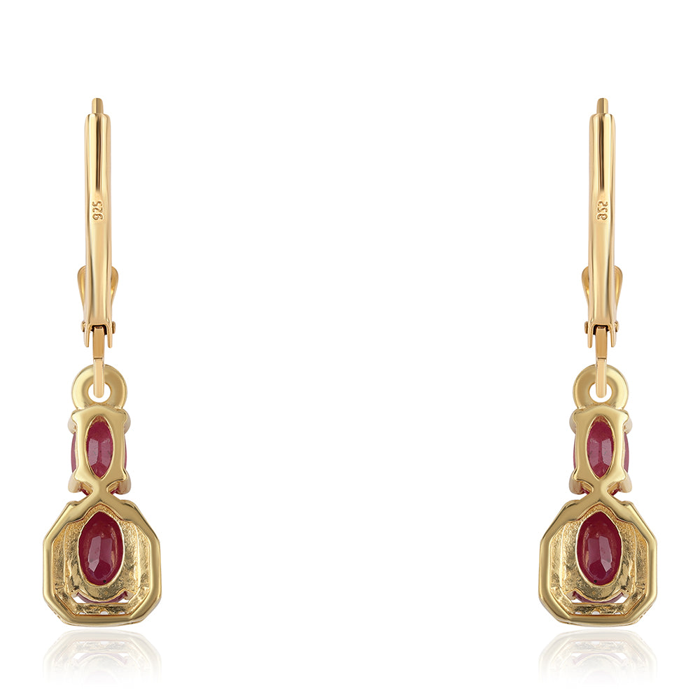 Brincos de Prata com Banho de Ouro com Rubi de Moçambique e Topázio Branco 3 