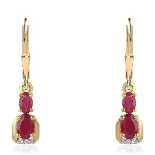 Brincos de Prata com Banho de Ouro com Rubi de Moçambique e Topázio Branco