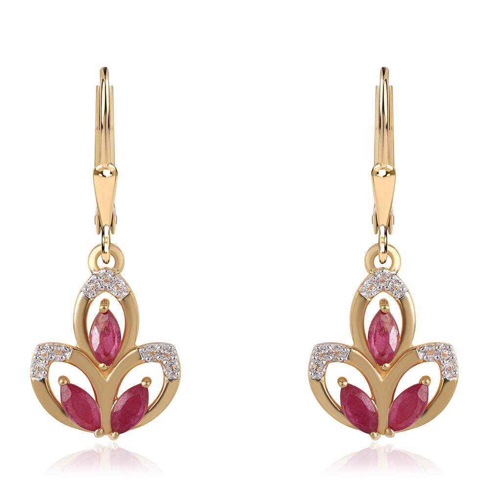 Brincos de Prata com Banho de Ouro com Rubi de Moçambique e Topázio Branco