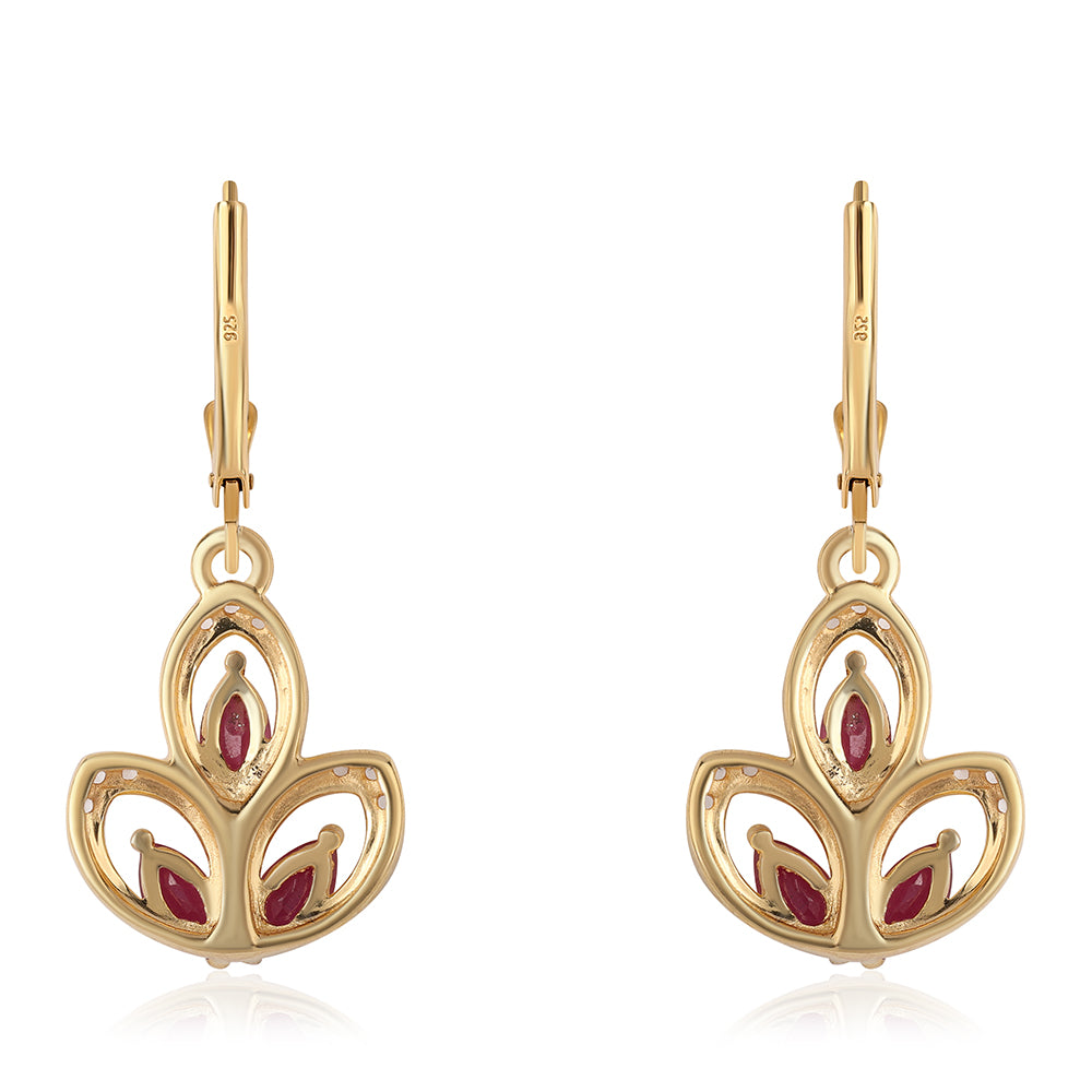 Brincos de Prata com Banho de Ouro com Rubi de Moçambique e Topázio Branco