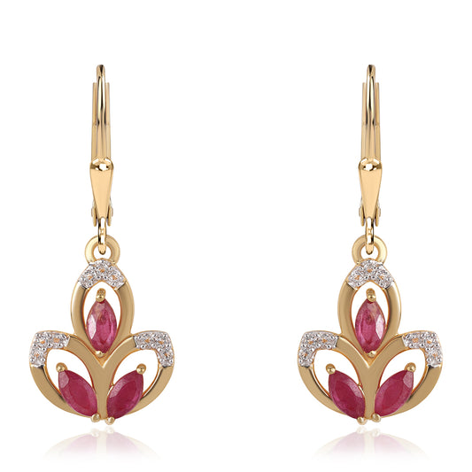 Brincos de Prata com Banho de Ouro com Rubi de Moçambique e Topázio Branco