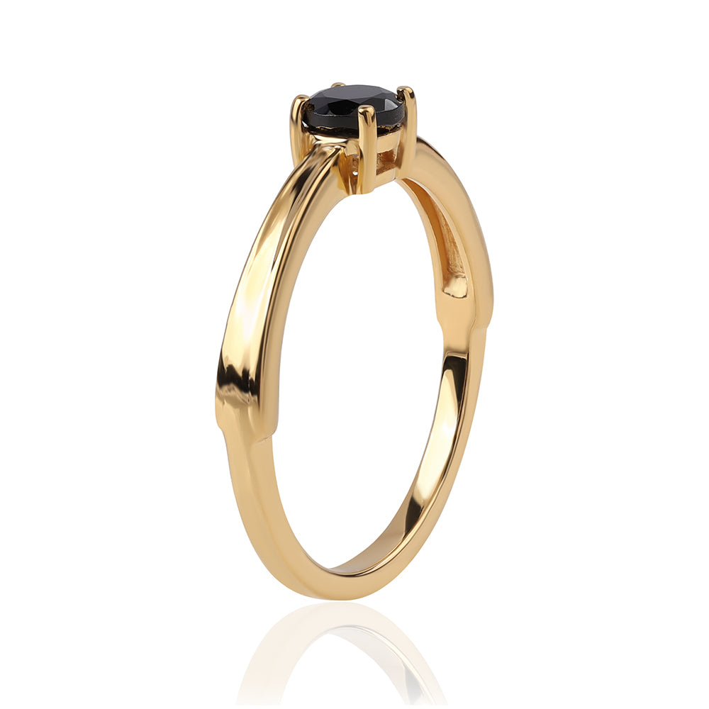 Anel de Prata com Banho de Ouro com Espinela Preta 2 