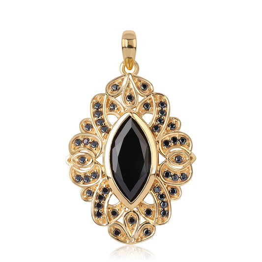 Pendente de Prata com Banho de Ouro com Espinela Preta  Contraste: Cabeca de Veado (800)