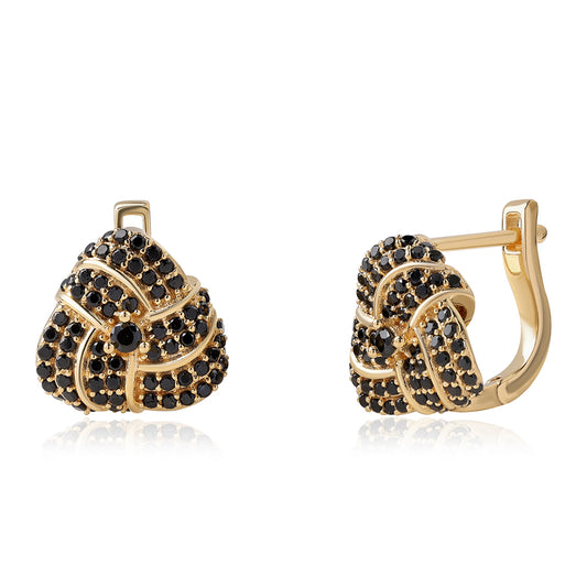 Brincos de Prata com Banho de Ouro com Espinela Preta