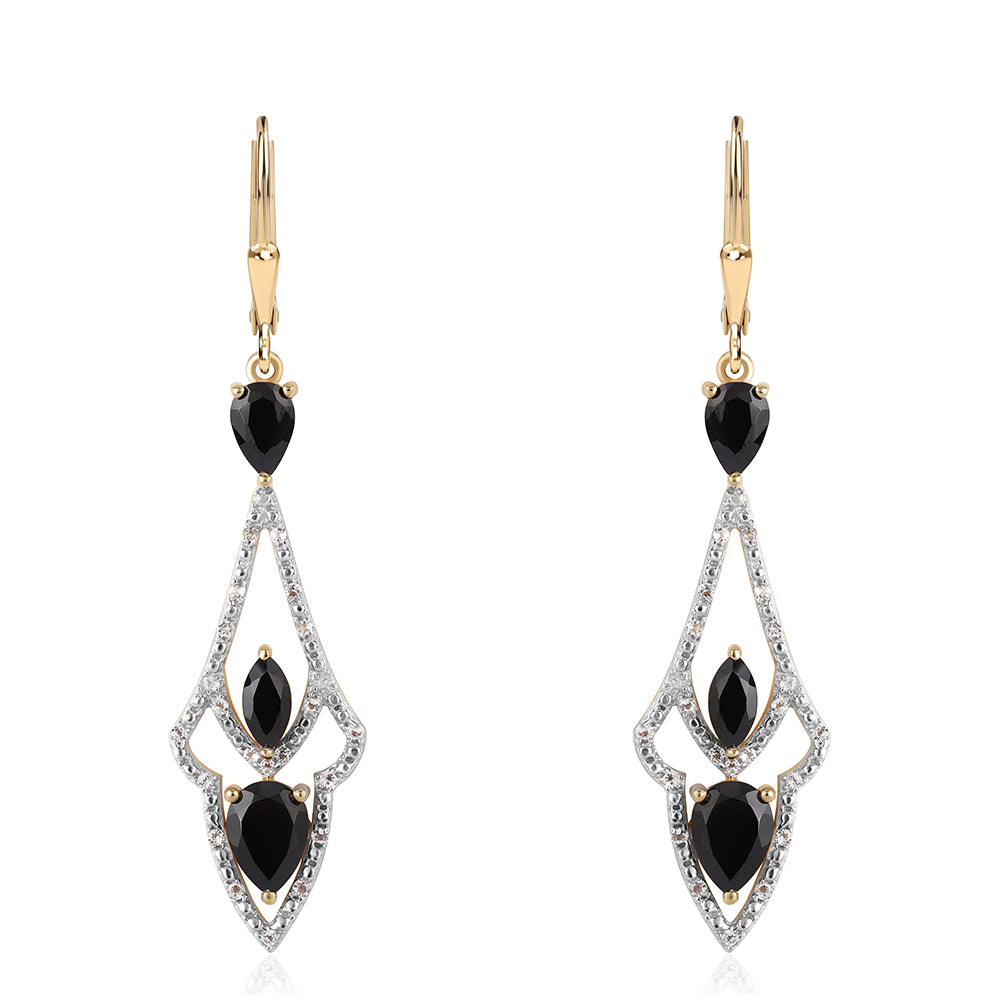 Brincos de Prata com Banho de Ouro com Espinela Preta e Topázio Branco