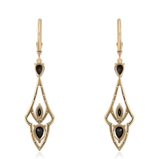 Brincos de Prata com Banho de Ouro com Espinela Preta e Topázio Branco