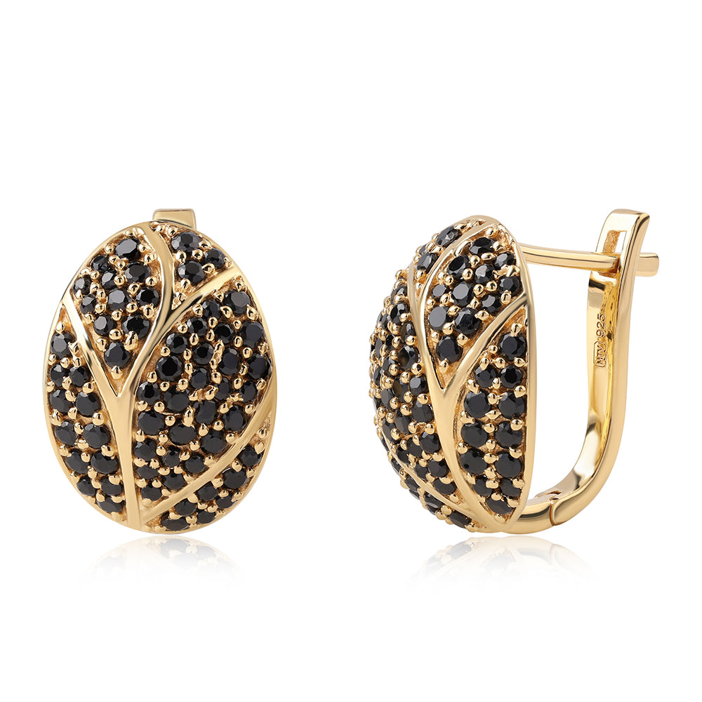 Brincos de Prata com Banho de Ouro com Espinela Preta 1 