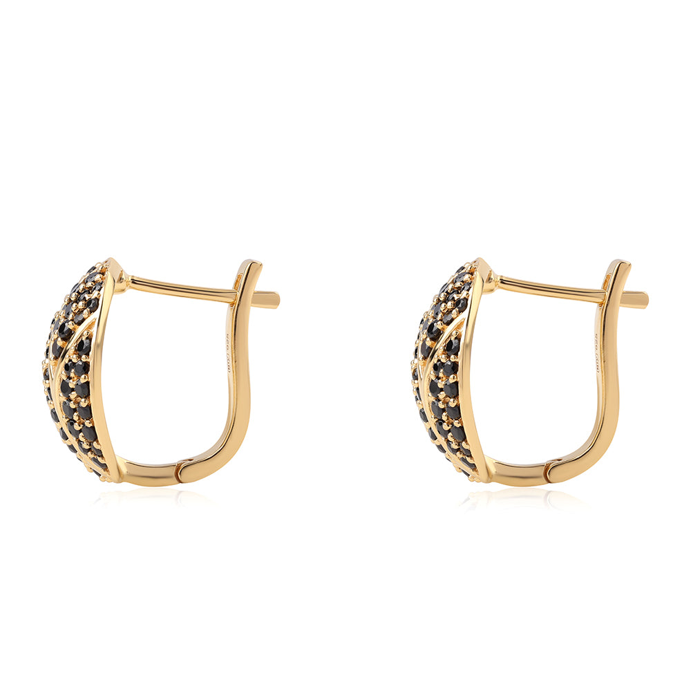 Brincos de Prata com Banho de Ouro com Espinela Preta 2 