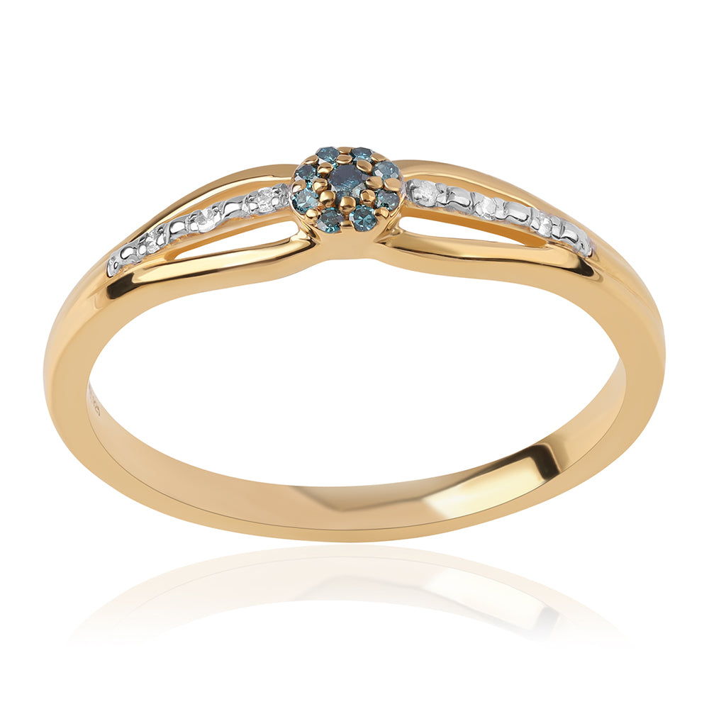 Anel de Prata com Banho de Ouro com Diamante Azul e Diamante Branco 1 