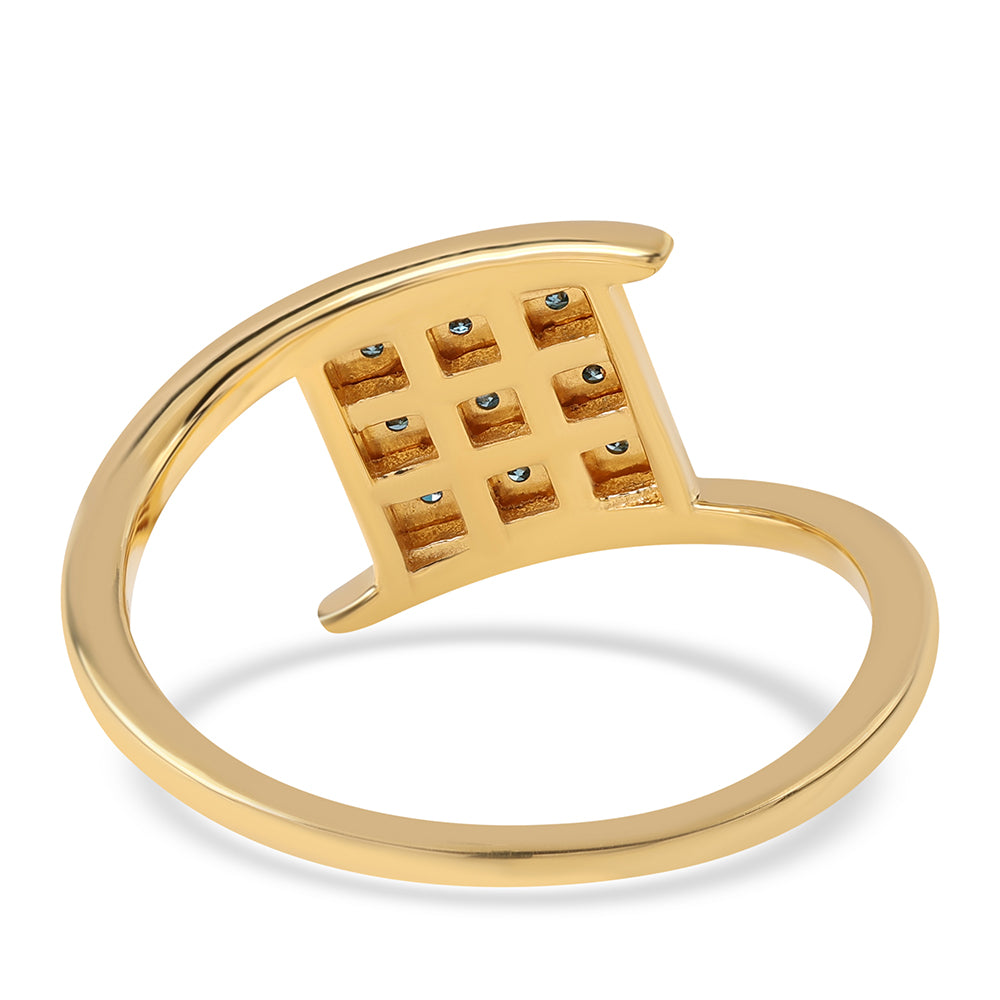 Anel de Prata com Banho de Ouro com Diamante Azul