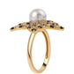 Anel de Prata com Banho de Ouro com Espinela Preta e Pérola de Água Doce Branca  Contraste: Cabeca de Veado (800)