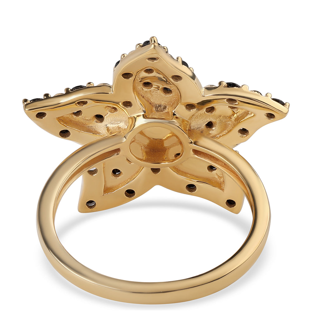 Anel de Prata com Banho de Ouro com Espinela Preta e Pérola de Água Doce Branca  Contraste: Cabeca de Veado (800) 3 