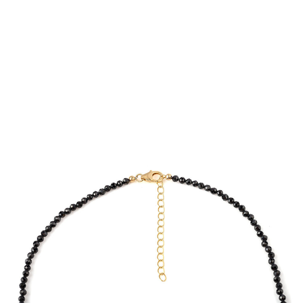 Colar de Prata com Banho de Ouro com Espinela Preta e Pérola de Água Doce Branca 2 