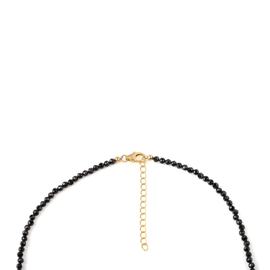 Colar de Prata com Banho de Ouro com Espinela Preta e Pérola de Água Doce Branca