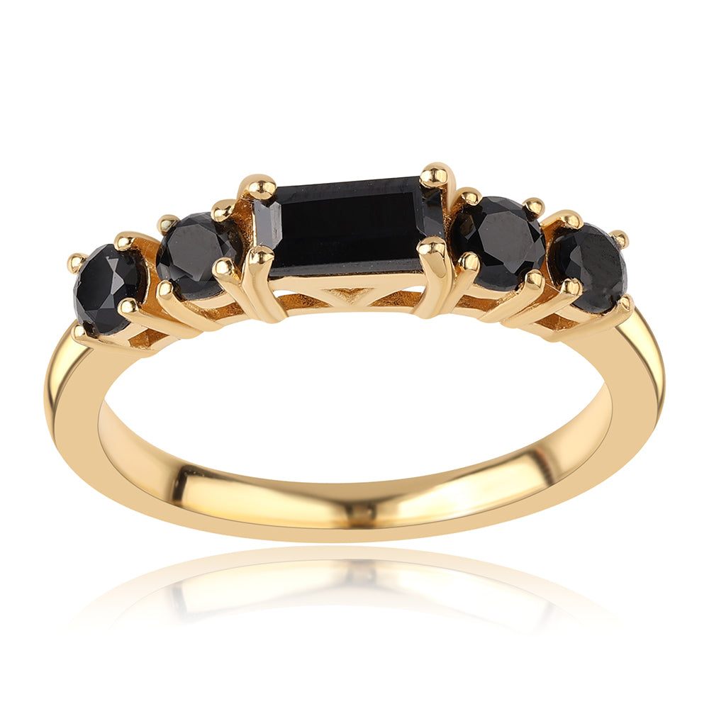 Anel de Prata com Banho de Ouro com Espinela Preta 2 