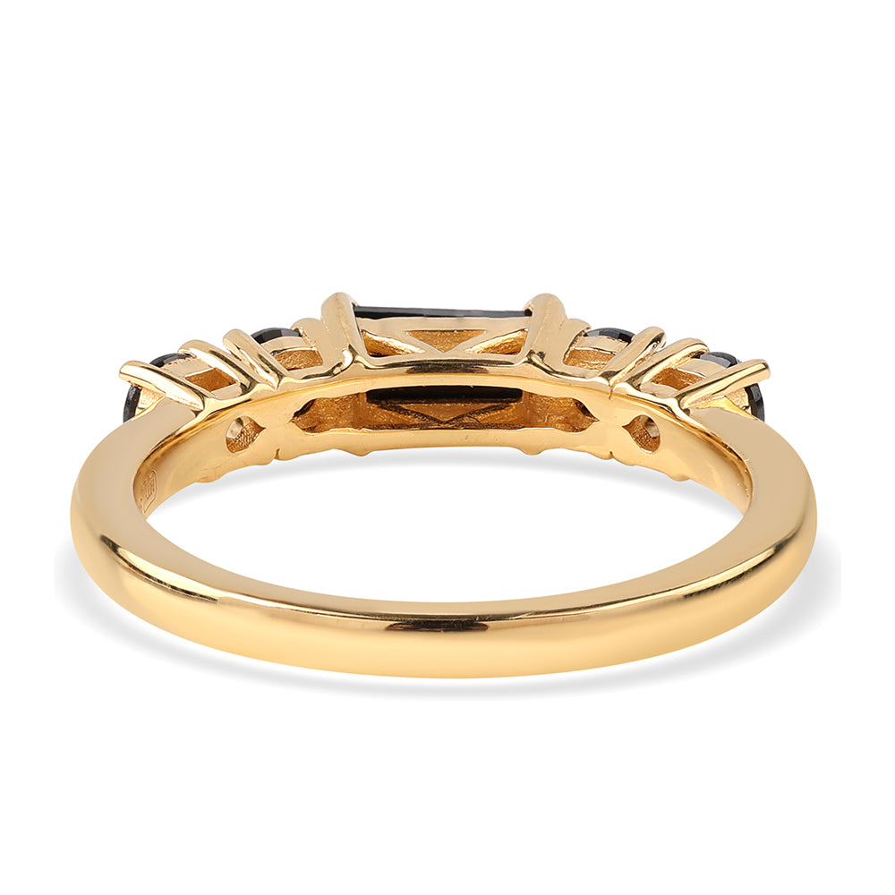 Anel de Prata com Banho de Ouro com Espinela Preta 4 