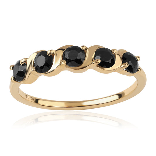 Anel de Prata com Banho de Ouro com Espinela Preta