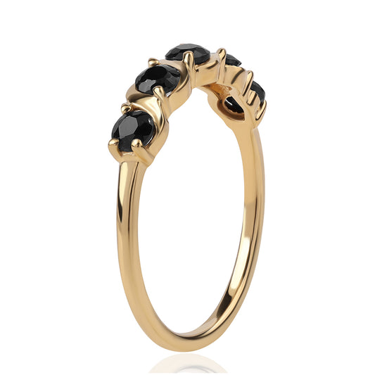 Anel de Prata com Banho de Ouro com Espinela Preta