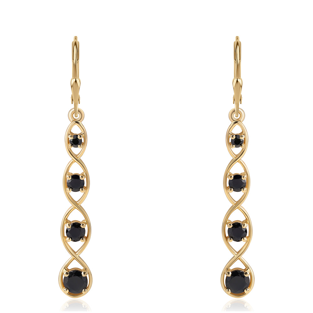 Brincos de Prata com Banho de Ouro com Espinela Preta 1 