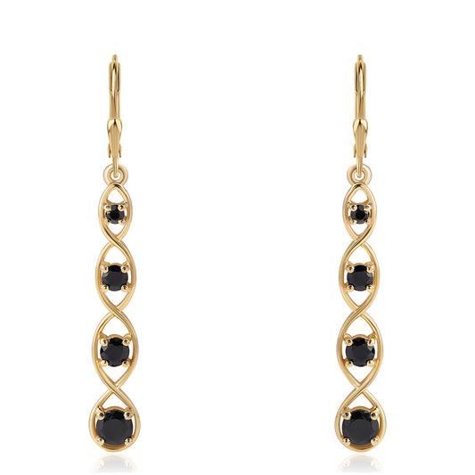 Brincos de Prata com Banho de Ouro com Espinela Preta