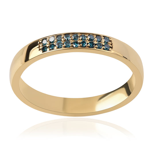 Anel de Prata com Banho de Ouro com Diamante Azul  Contraste: Cabeca de Veado (800)