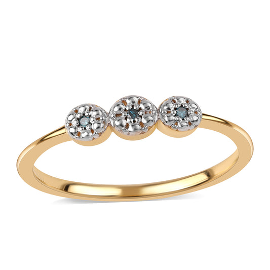 Anel de Prata com Banho de Ouro com Diamante Azul