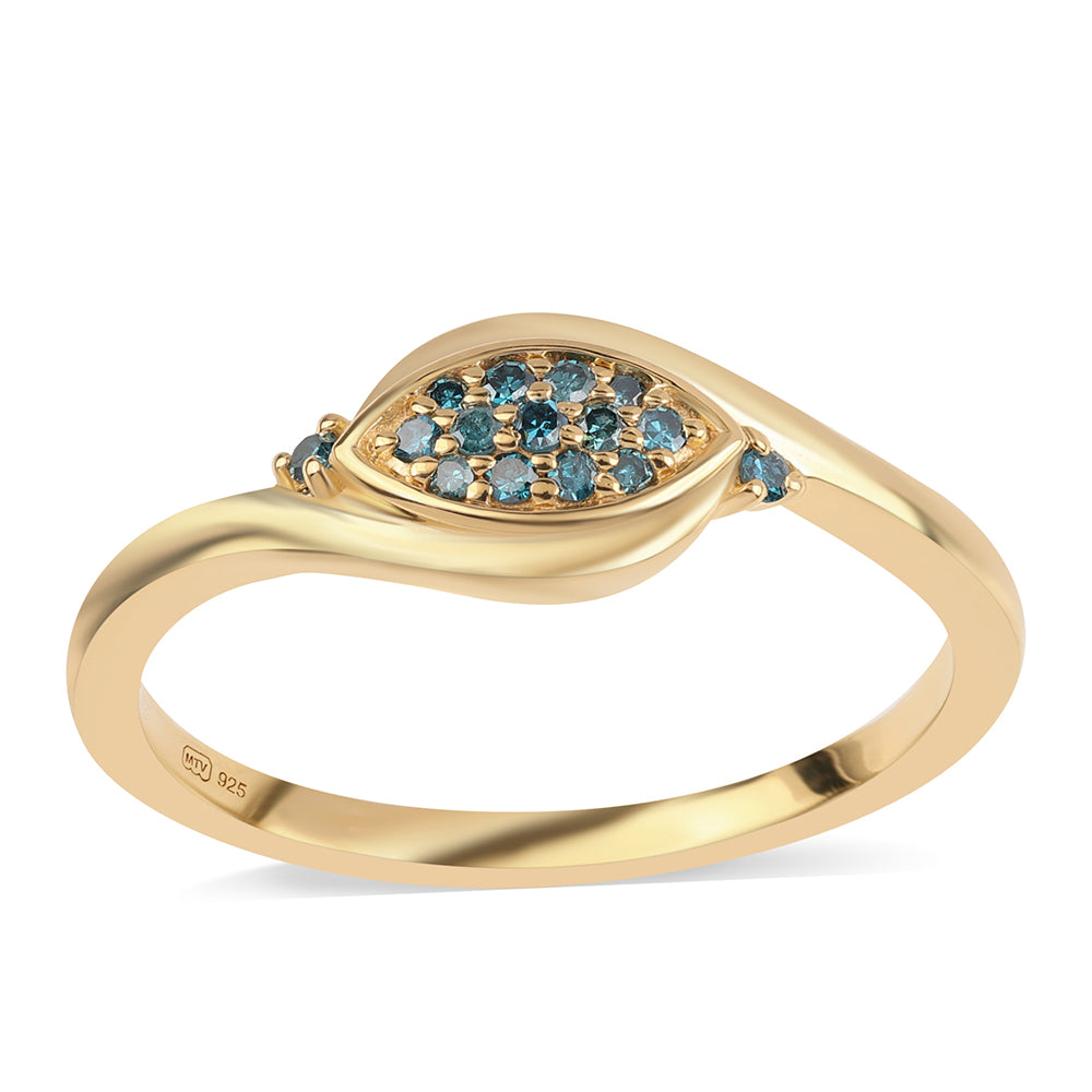 Anel de Prata com Banho de Ouro com Diamante Azul 1 