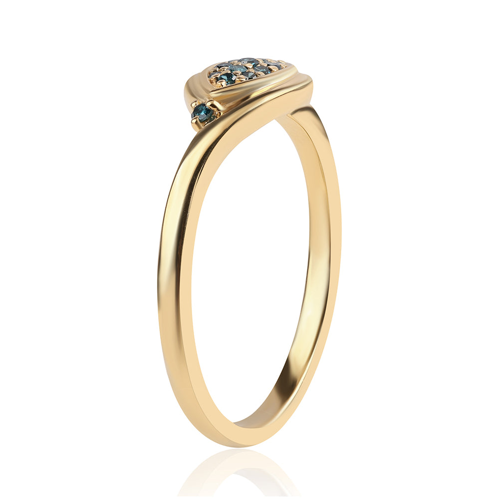 Anel de Prata com Banho de Ouro com Diamante Azul 2 