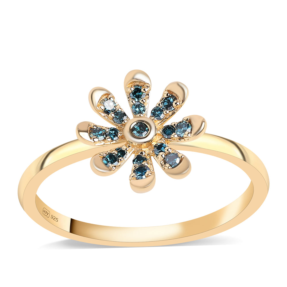 Anel de Prata com Banho de Ouro com Diamante Azul 1 