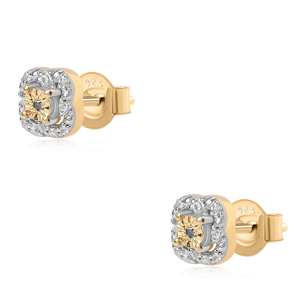 Conjunto de Prata com Banho de Ouro com Diamante Azul e Topázio Branco ( Brincos+Anel+Pendente )  Contraste: Cabeca de Veado (800)