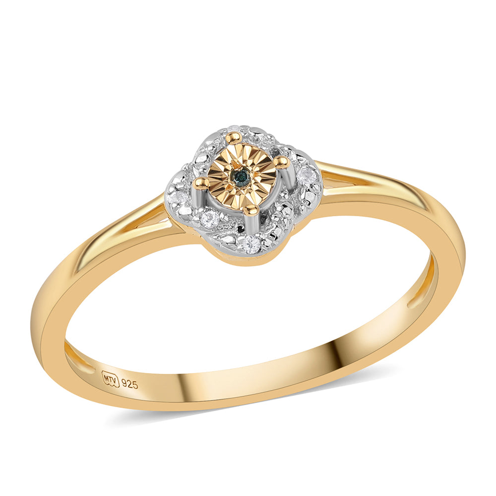 Conjunto de Prata com Banho de Ouro com Diamante Azul e Topázio Branco ( Brincos+Anel+Pendente )  Contraste: Cabeca de Veado (800)