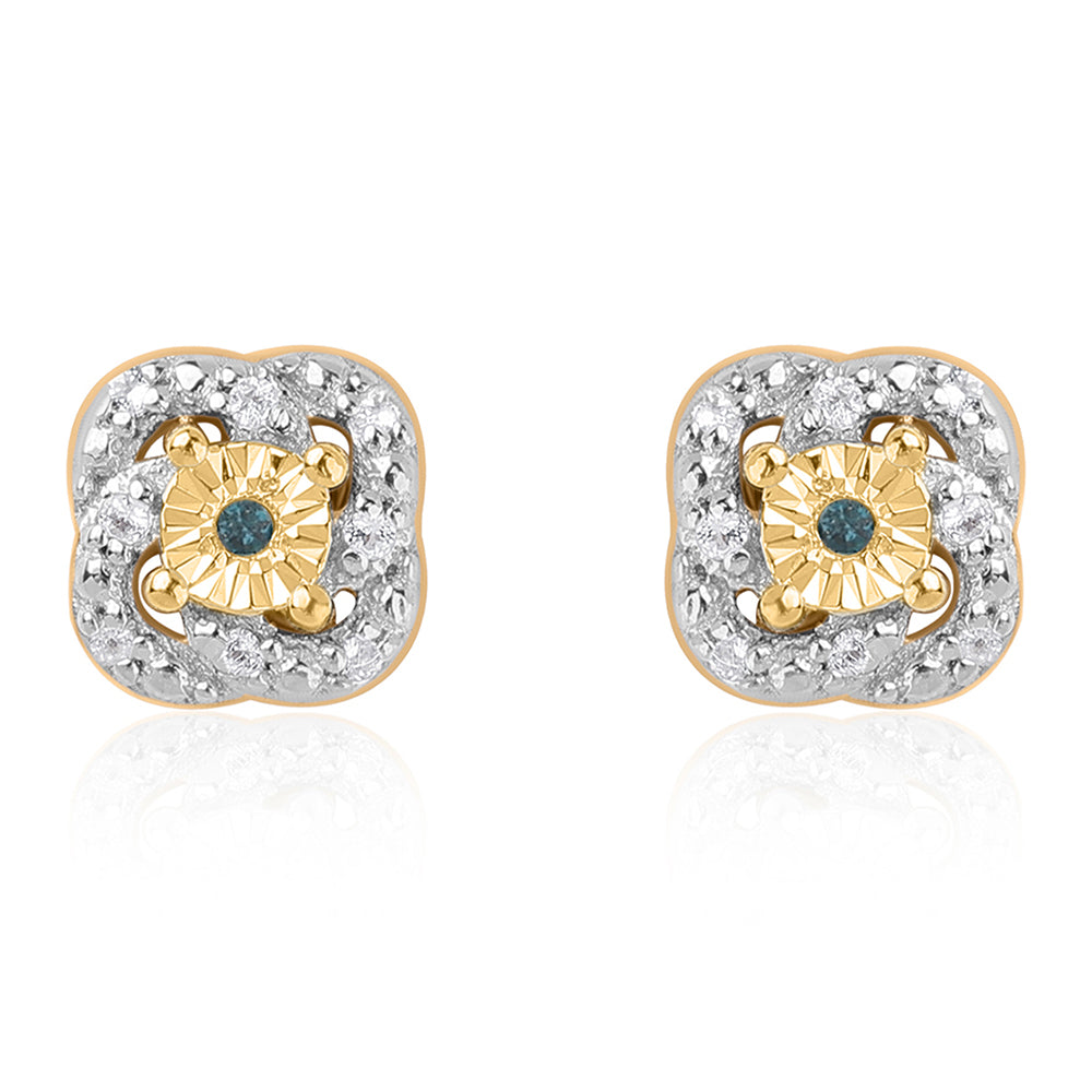 Conjunto de Prata com Banho de Ouro com Diamante Azul e Topázio Branco ( Brincos+Anel+Pendente )  Contraste: Cabeca de Veado (800) 10 