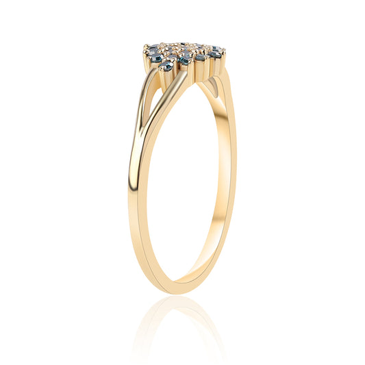 Anel de Prata com Banho de Ouro com Diamante Azul