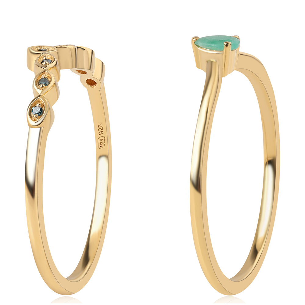 Conjunto de Prata com Banho de Ouro com Diamante Azul e Esmeralda do Brasil ( Anel )  Contraste: Cabeca de Veado (800) 4 
