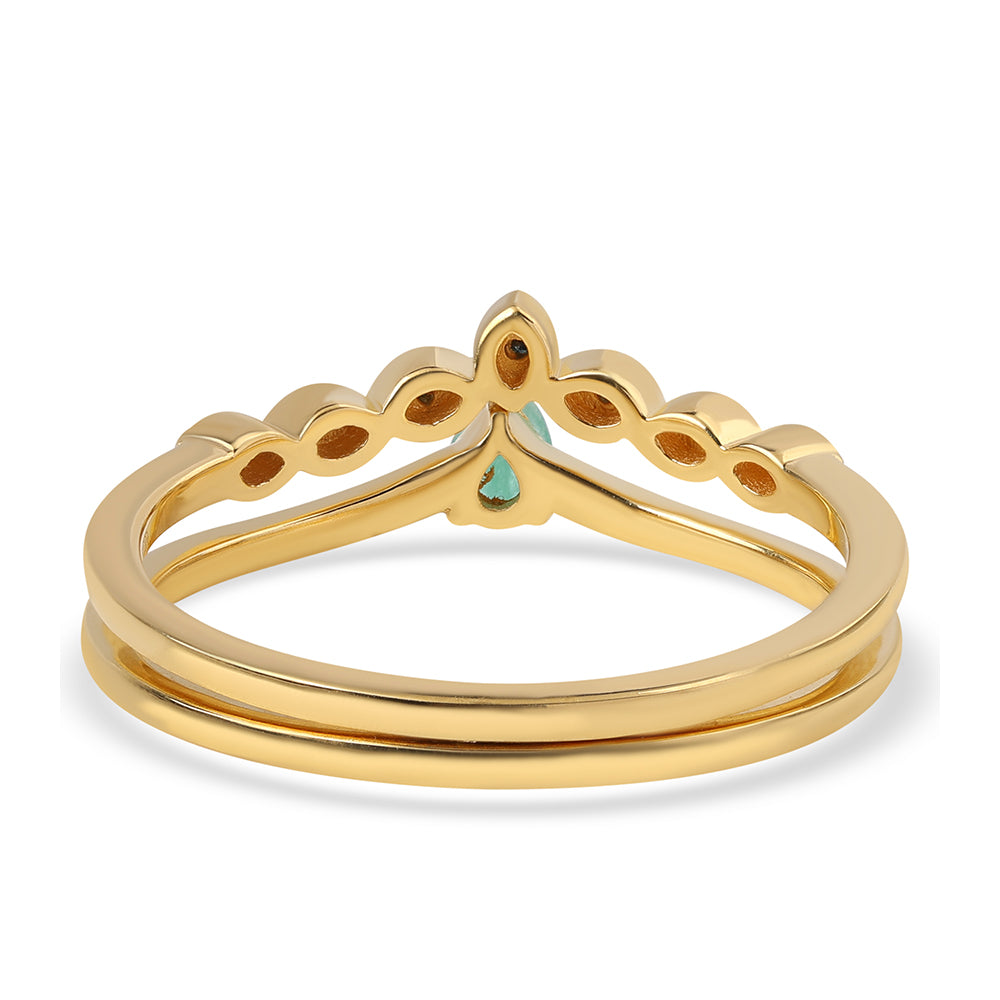 Conjunto de Prata com Banho de Ouro com Diamante Azul e Esmeralda do Brasil ( Anel )  Contraste: Cabeca de Veado (800) 5 