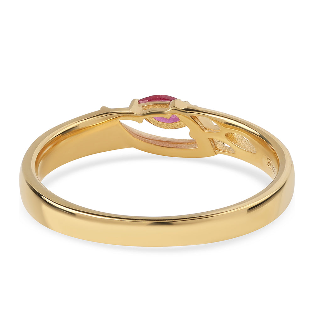 Anel de Prata com Banho de Ouro com Rubi de Moçambique