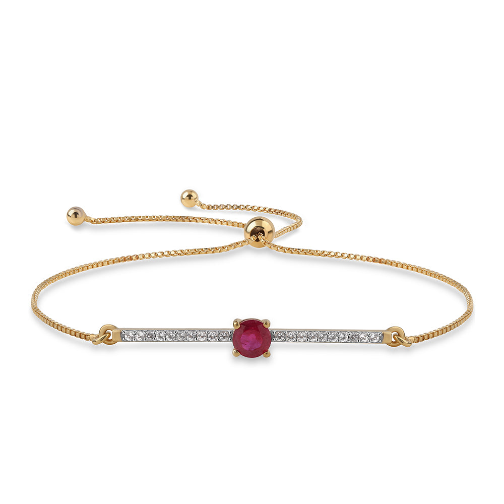 Pulseira de Prata com Banho de Ouro com Rubi de Moçambique e Topázio Branco 1 