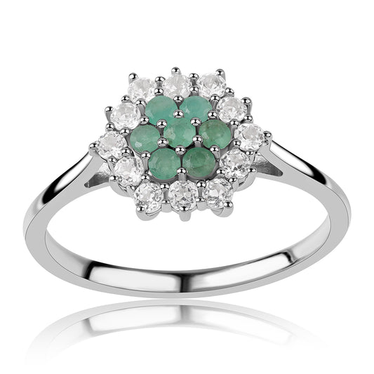 Anel de Prata com Esmeralda do Brasil e Topázio Branco