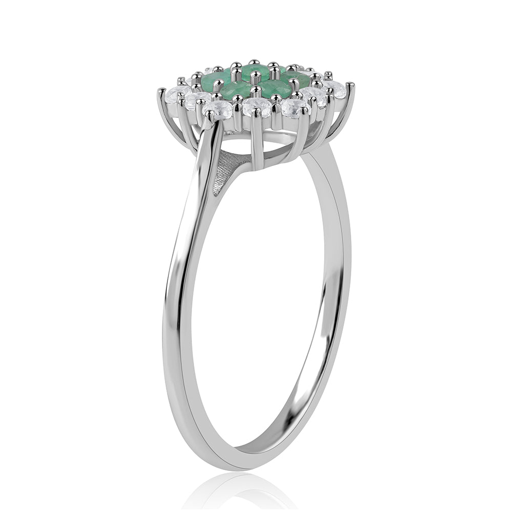 Anel de Prata com Esmeralda do Brasil e Topázio Branco