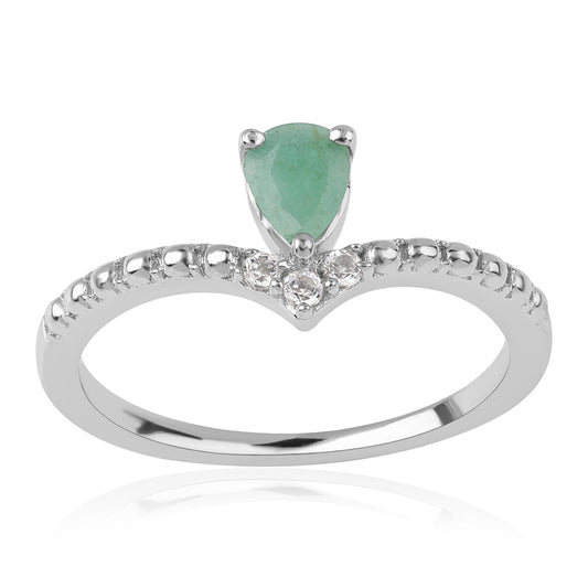 Anel de Prata com Esmeralda do Brasil e Topázio Branco