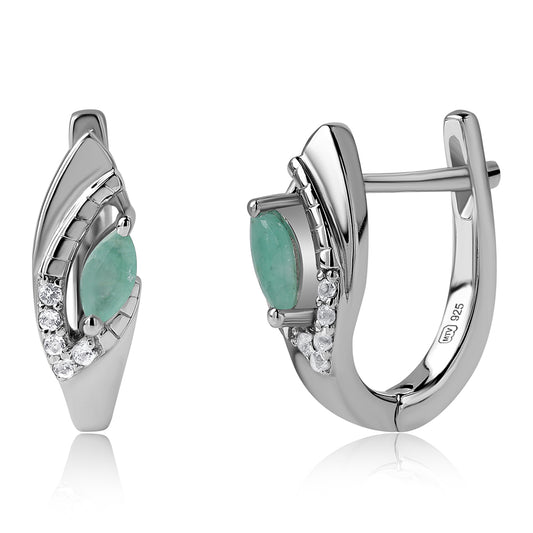 Brincos de Prata com Esmeralda do Brasil e Topázio Branco