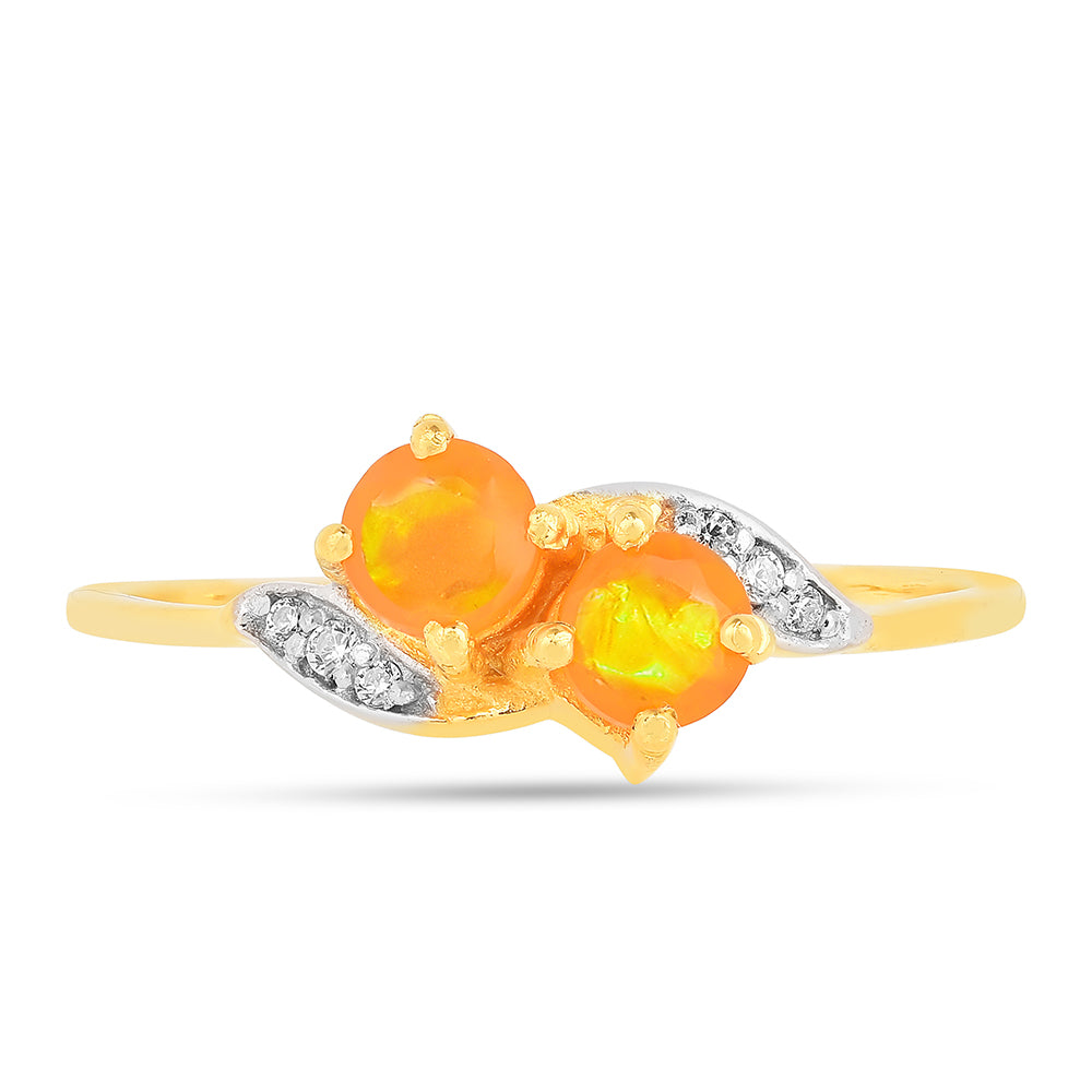 Anel de Prata com Banho de Ouro com Opala Fogo e Zircão Branco 1 