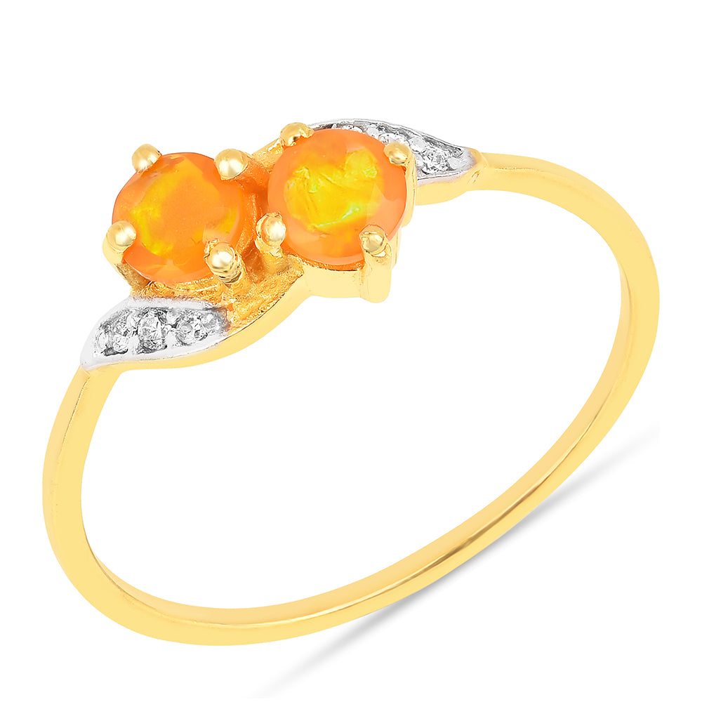 Anel de Prata com Banho de Ouro com Opala Fogo e Zircão Branco 2 