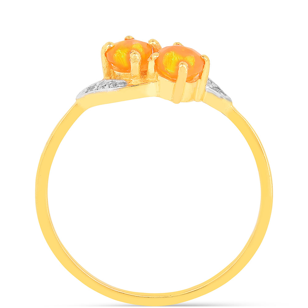 Anel de Prata com Banho de Ouro com Opala Fogo e Zircão Branco