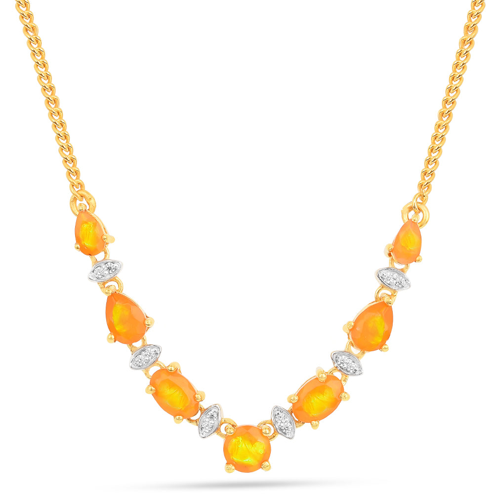 Colar de Prata com Banho de Ouro com Opala Fogo e Zircão Branco  Contraste: Cabeca de Veado (800)