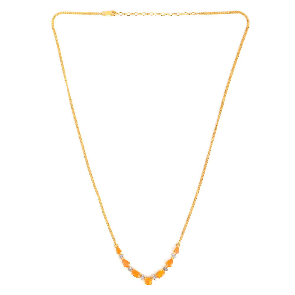 Colar de Prata com Banho de Ouro com Opala Fogo e Zircão Branco  Contraste: Cabeca de Veado (800) 2 